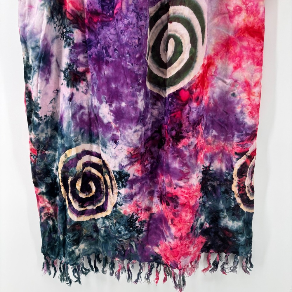 Batik Rumah Yogyakarta Tie Dye Spiral Fringe Shift Dress Multicolor Womens - Picture 3 of 10